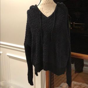 hippie love Tops - Knitted black hoodie hippie love Tops - Knitted black hoodie